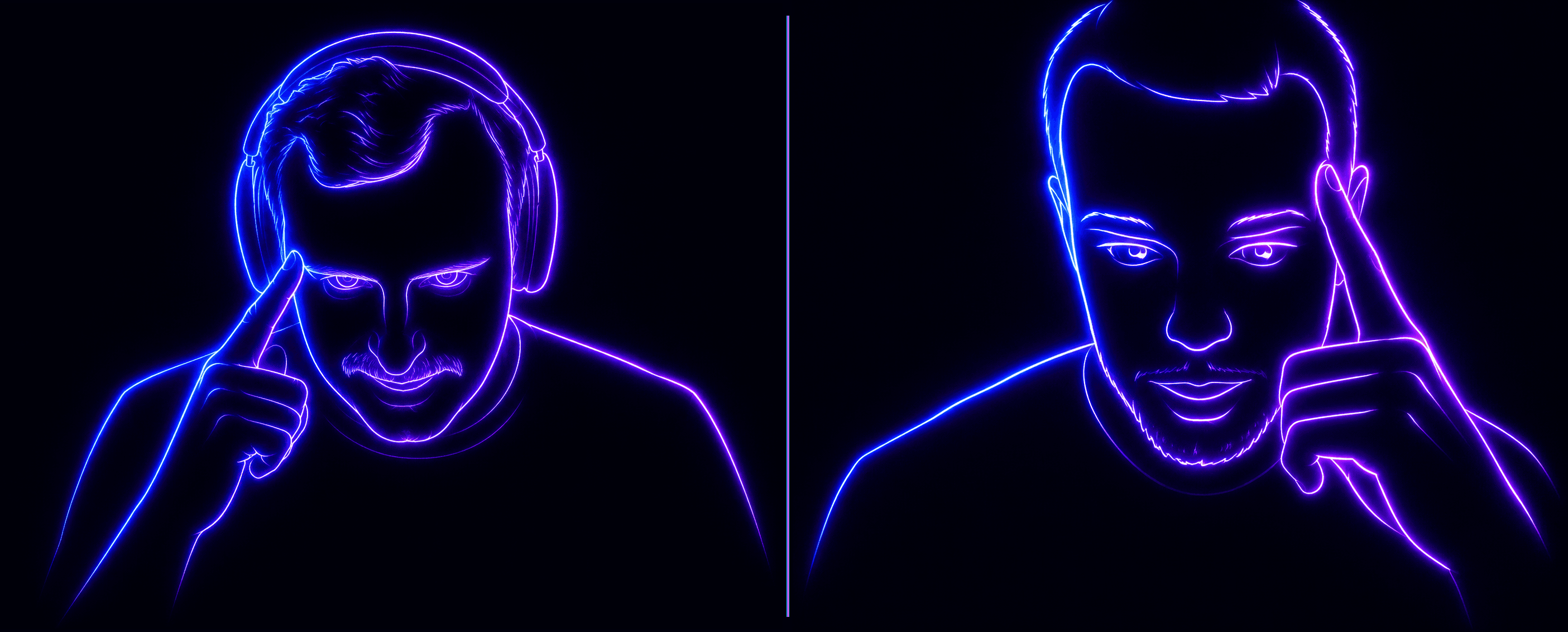 Side-by-side neon lock-in portraits of Brent and Jesse in Prompt Mode.